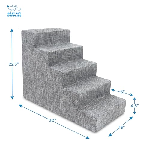 Image of Best Pet Supplies 5-Step CertiPUR-US Certified Foam Pet Stairs /Steps, 30 x 15 x 23-Inch, Gray Linen