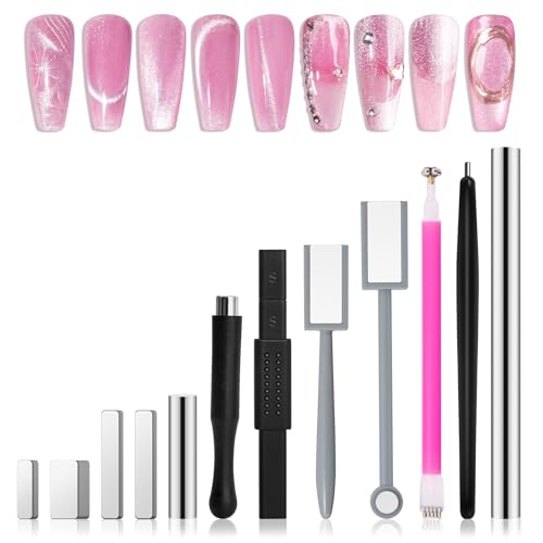 Image of MelodySusie Nail Magnet Set 12PCS, Cat Eye Gel Nail Polish Magnets, Square Round Double Ended Magnet Stick, Cat Eye Magnet for Nails, Strong Magnetic Nail Polish Magnets Nail Design Tools
