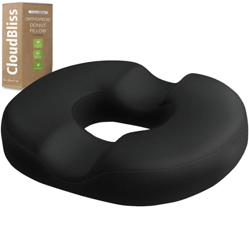Image of CloudBliss Donut Pillow Stadium Seat Cushion for Tailbone Pain Relief and Hemorrhoids, Memory Foam Seat Chair Cushion, Portable Seat Cushions for Bleachers, Car, Home & Office