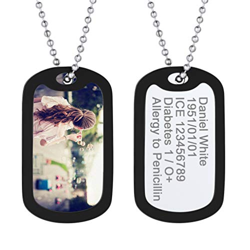 PROSTEEL DIY FOTOGRAVUR Bild & Text Gravur Anhänger personalisierten Militärische Erkennungsmarke mit Kugelkette & Silikon Edelstahl Unisex Dog Tag Halskette für Vatertag Geburtstag Jahrestag