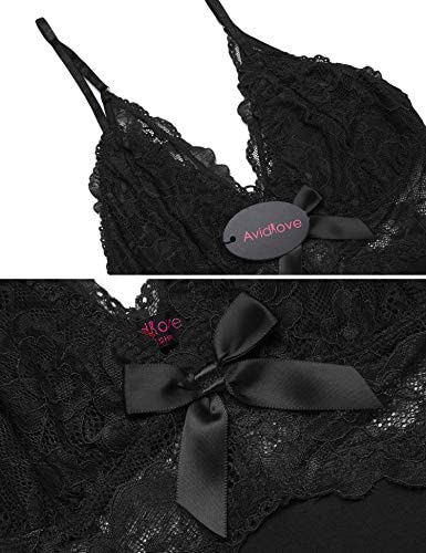 Avidlove Women Lingerie Sexy Chemise Nightgown Lace Babydoll Full Slip Dress Sleepwear Black Large #TOP5