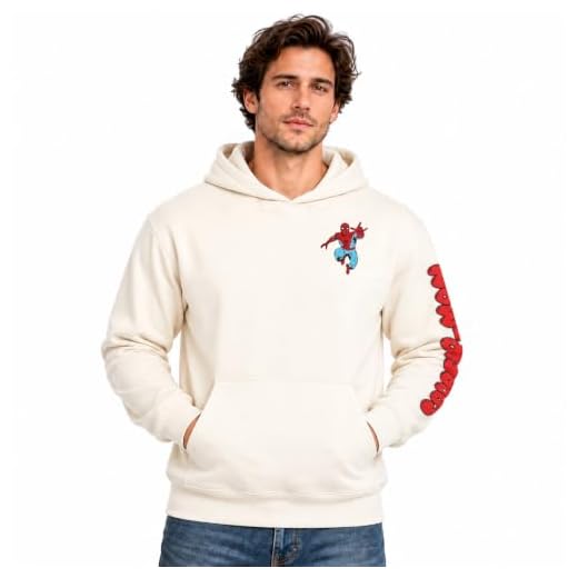 Marvel Mens Graphic Hoodie Soft Fleece Pullover Hooded Sweatshirt for Men | Bold All-Over Comic Print Featuring Hulk, Spider-Man, & Iron Man, Relaxed Regular Fit, Ribbed Cuffs