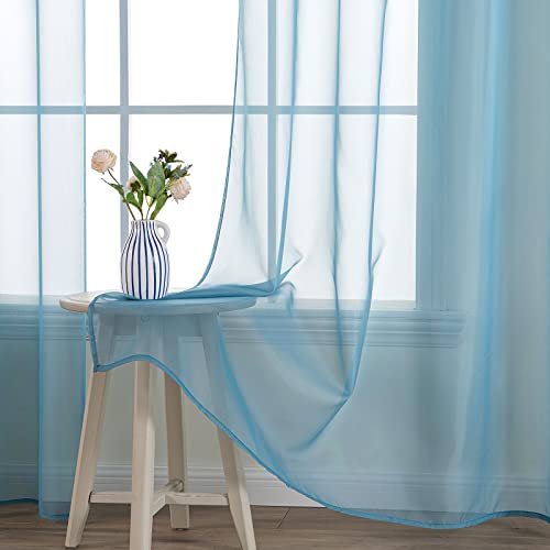 MIULEE Gardinen Voile Vorhänge mit Ösen 2er Grau-Blau 140x245cm – Ansicht 3