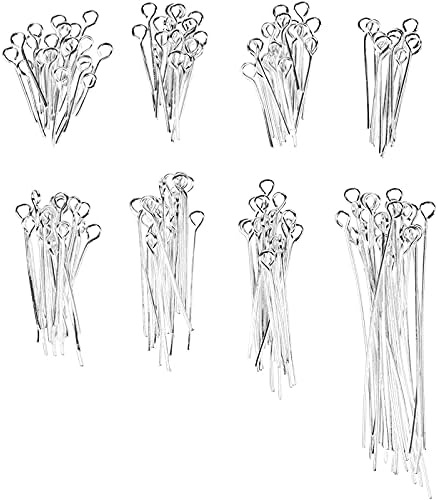 Genie Crafts 1200 Pieces Eye Pins for Jewelry Making, Bulk 20-Gauge Hooks for DIY Earrings, 8 Assorted Lengths (Silver)