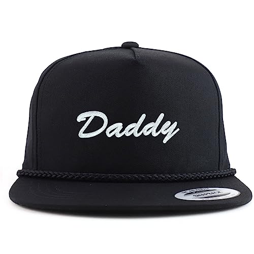 Trendy Apparel Shop Daddy Script Embroidered 5 Panel Flatbill Braid Snapback Golf Cap - Black