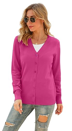 Image of VIISHOW Women Long Sleeve Button Down V Neck Lightweight Basic Knit Sweater Cardigan