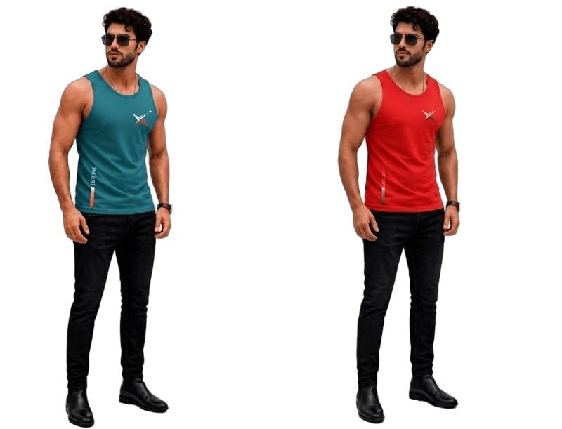 earth star Men's Cotton Tank Top T-Shirt | Sleeveless Gym Vest | Vest for Man Graphic Logo Print for Workout, Beach, Gym | Workout Sando | Gym Tshirts (in, Alpha, L, Regular, Turquoise & Sky Blue)-picture-36