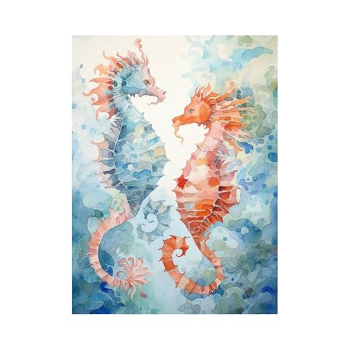 Tableau plage hippocampe aquarelle abstrait beige toile non tissée 70x110cm