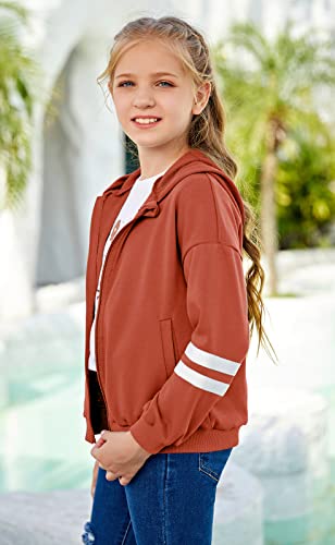 Lynwitkui Girls Zip Hoodie Sweatshirt Kids Casual Jacket With Pockets For 5-12 Years Orange Red #TOP3