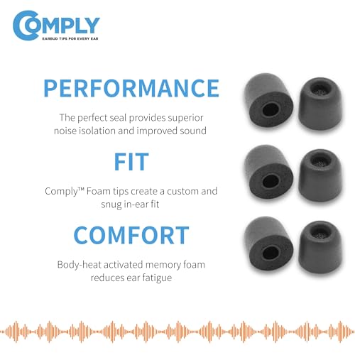 Image of Comply Isolation Plus Noise Cancelling Memory Foam Earphone Tips with WaxGuard for Sennheiser HD 1, IE 800 S, CX 3.00, 5.00, 6.00BT & 7.00BT, Premium Earbud Tips, Comfortable Secure Fit(Small, 3 Pair)