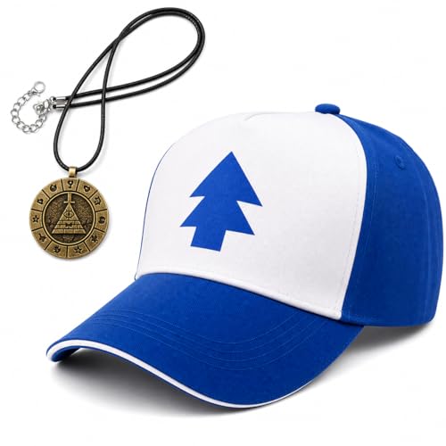 EIKOU Gravity Falls Hat Blue Dipper's Hat Pine Embroidered Baseball Cap with Mystery Pendant Adjustable Costume Hat for Teens and Adults, Halloween Party