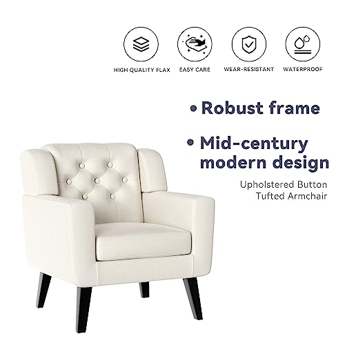 Nalupatio Accent Chair Arm Chairs With Button Tufted Upholstery In Linen Fabric, Mid Century Modern Design For Bedroom And Living Room Comfortable Seating (Beige) #TOP2