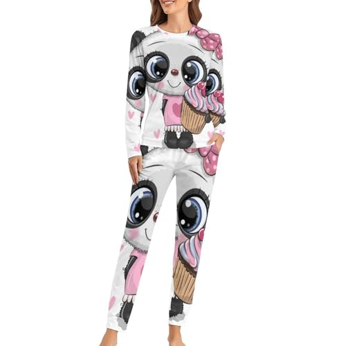 Pyjama femme panda anti-irritation ensemble de nuit doux T-shirt manches longues contre le froid