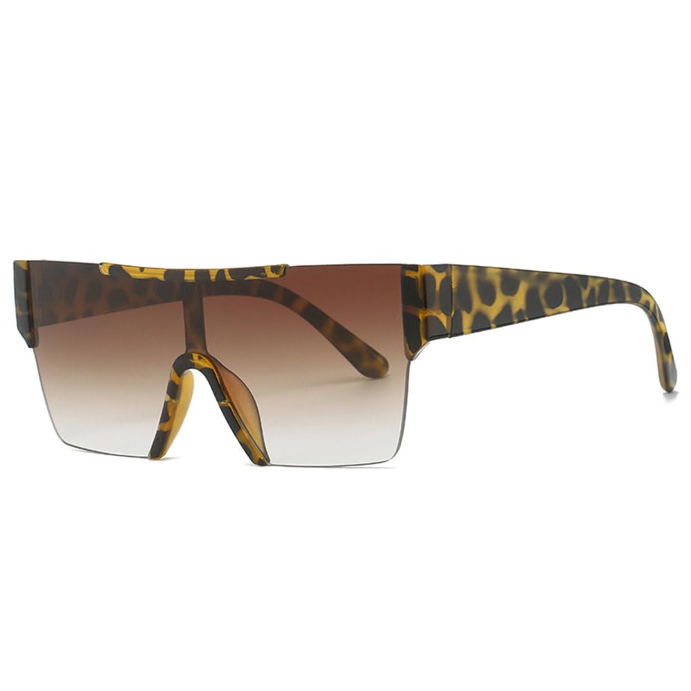 Lunettes de soleil sans monture UV400 carré miroir argenté grand format pour été