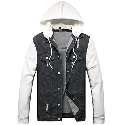 LZLER Hoodie Jean Jacket for Men,Casual Slim Fit Men's Denim Jacket with Hood
