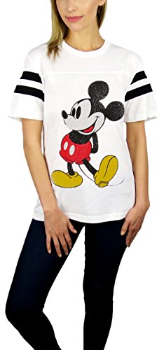 Disney Womens Mickey Mouse Varsity Football Tee (White, Large)