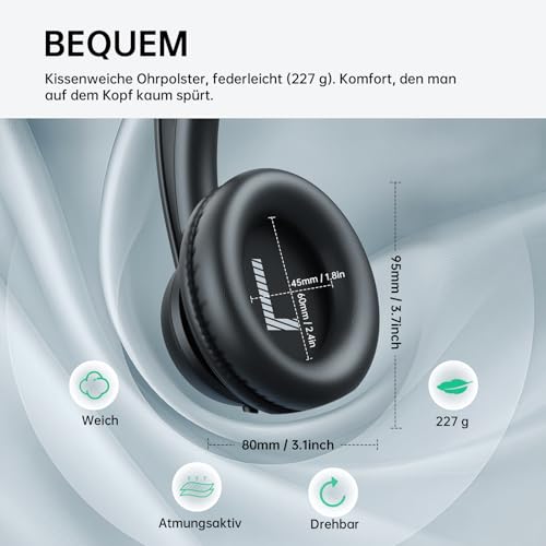 EKSA H8 PC Headset mit Mikrofon, Stereo USB Headset mit Kabel, Headset mit Geräuschunterdrückung, USB-C/USB-A und 3,5mm Klinkensteckereadset, Over-Ear Headset für Laptop/Büro/Callcenter/Teams
