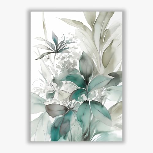 Feuillage bleu sarcelle impression d'art Whispering Botanicals No.2 fond blanc XL