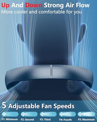 Image of Personal Neck Fans Mister with Water Spray, 4000mAh 4-9H Lasting, Mini Foldable Leafless AC for Neck Face Shoulder, LED Cordless Hanging Wearable Headphone Fan for Kid Adult Worker Hot Weather, Blue