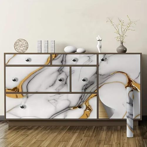 Image of VOOY Self-Adhesive Kitchen Wallpaper, PVC 3D Wall Sticker Oil Proof & Waterproof, Kitchen Backsplash Stickers Navy Blue and Golden Marble Pattern (60cm x 200cm) (Pack of 2) (TS-77)