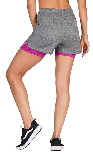 Image of NINQ 2 in 1 Running Sports Shorts for Women with Mobile Phone Pocket Light Weight Quick Dry Fabric for Gym Athletic Workout Running Shorts Lightweight Training Yoga Gym Short