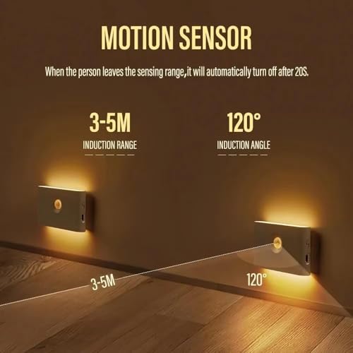 Image of LED Under Cabinet Lights, Auto Motion Sensor, 3 Modes, USB Rechargeable, Motion Sensor Light for Home Indoor Outdoor, Cupboard, Kitchen and Stairs (Stair)