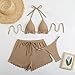 Women's 3 Piece Bikini Sets Frill Trim Halter Swimsuit Backless Textured Swimwear Bra and Boyshorts Bathing Suits