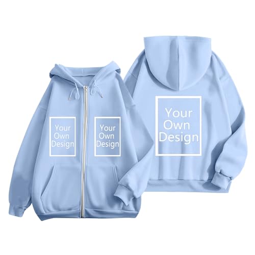 Image of Custom Jackets Design Your Own Full Zipper Hooded Sweatshirt Custom Sweatshirt T Shirts Add Your Own Text or Picture