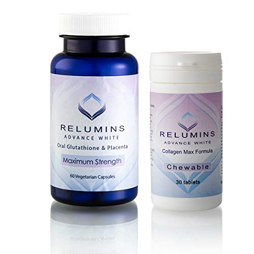 Authentic Relumins Oral Glutathione & Collagen Stack - Advance White Oral Glutathione & Advance White Collagen Max Chewables - New and Improved Now with Rose Hips
