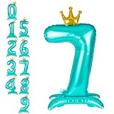 APXEL Globo Pie Número 7 Azul 42' (107cm), Globo Numeros Gigante con Corona, Inflar con Helio o Aire, Decoracion para Niño Niña Adultos La Boda Aniversario Cumpleaños Fiestas