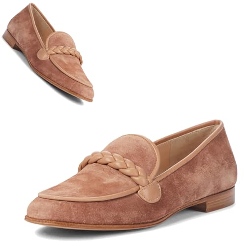 Image of MOOMMO Women Comfortable Suede Loafer Flats Round Closed Toe Slip On Penny Loafers Knitted Strap Oxford Loafer Shoes for Office Ladies Work Daily Casual Club Driver Flats Spring Elegant 4-11 M US