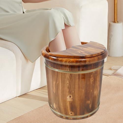 BuufuS Wooden Footbath Bucket, Solid Wood Foot Bath Tub Basin with Massagers lid 16inch Practical Pedicure Barrel Heat Retention for Home Bath Centers Feet Spa Massage Soaking (Carbonization)