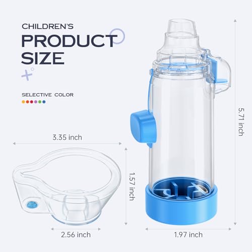 vuekypna Spacer for Inhaler - Available in Child and Adult Sizes, Comes with Mask, Medical-Grade, Multi-Color Options, Ideal for Home, School, and Travel Use – Nessi OTC Spacer (Blue Children)
