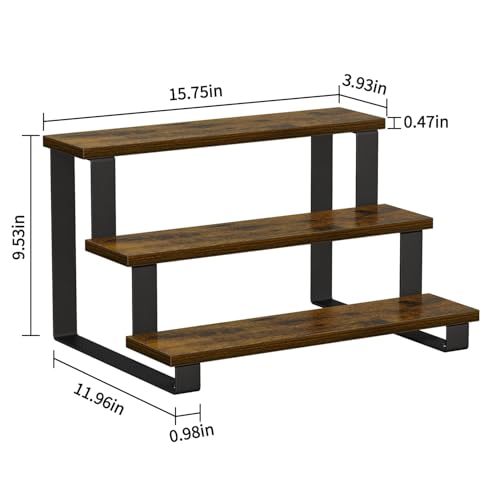 Image of YINMIT Wooden Display Riser Stand,15.75 Inch Tiered Perfume and Cologne Organizer Stand, 3 Tier Spice Rack Organizer, Rustic Display Shelf for Cupcake, Figures, Candles (3 Tier Brown,15.75 In)