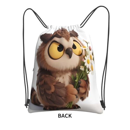 Cartoon Owl Flower Gym Drawstring Bags Stylish String Bag Light Sackpack For Running3