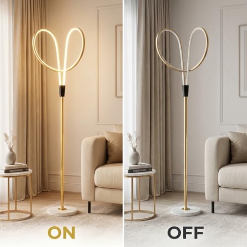 Image of Floor Lamp 3-Color CCT (Warm + Natural + Cold White) LED Standing Lamp Gold Aluminium Loop Design for Living Room Bedroom