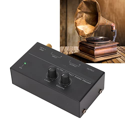 Preamplificador de bajo Ruido, Fácil de Usar con Ajuste de Ganancia, Salida de 2 V, Preamplificador de Tocadiscos Sensible para Tocadiscos, Negro, Preamplificador Phono (Enchufe
