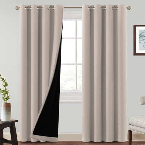 BellaHills Cortinas Opacas, Ortinas 100% Blackout con Ojales, Cortinas Acusticas, Aislantes Termicas, para Salon Dormitorio, 2 Piezas, 132x240 CM, Natural