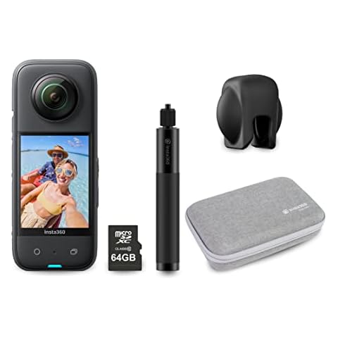 Insta360 X3 360 Degree Action Camera PRO Kit includes Invisible Selfie Stick + Case + Lens Cap + 64GB Micro SDHC Memory Card Cover