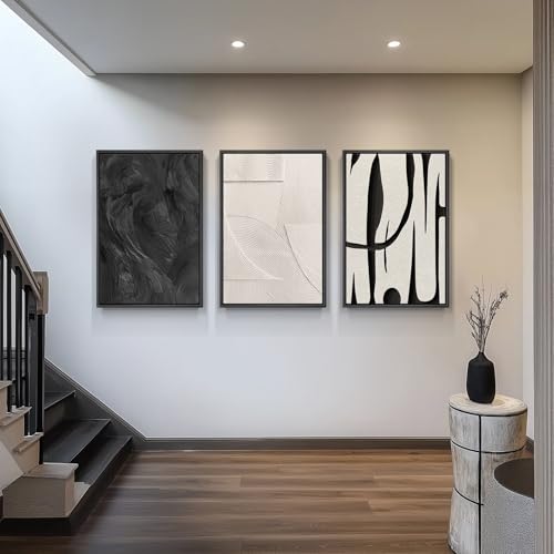 Large Framed Black and White Abstract Wall Art for Living Room, 3 Piece Big Modern Canvas Prints Paintings Artwork for Walls, Minimalist Abstract Art Pictures for Hallway, Office Wall Decor 24x36 In - Image 4