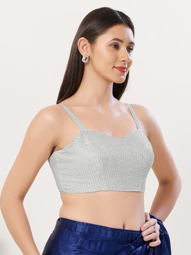 Image of Vamas Women's Shimmer Sleeveless Saree Blouse | Sweetheart Neck Padded Crop Top Blouse Designer Blouse for Lehenga & Saree | Available in Gold, Copper, Silver & Black