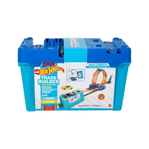 Hot Wheels Toy Car Track Set, Track Builder Multi Loop Box Playset & 1:64 Scale Car, 10 Feet of Components & Connectors to Create Builds, Storage