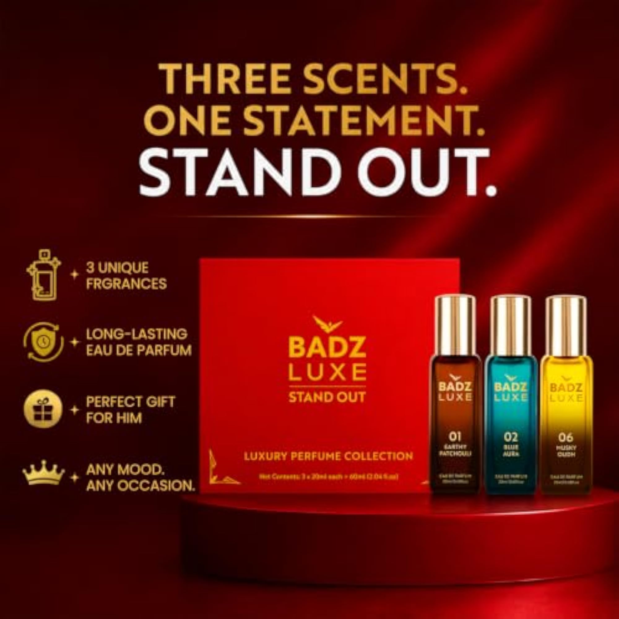 LUXE Eau De Parfum Gift Set for Men, 3 x 20ml