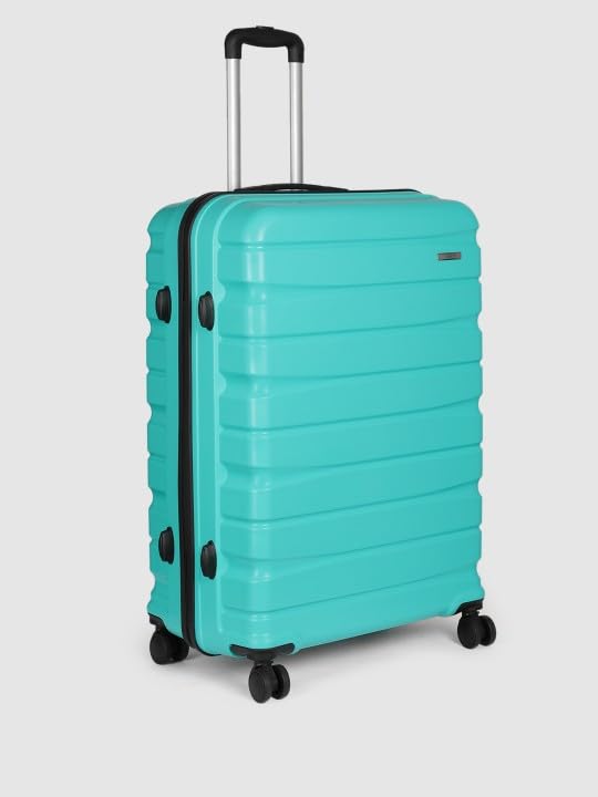 Image of Teakwood Large 8 Wheels Trolley Bag, Hard Cabin with Zipper Closure, Adjustable Push Button & Cross Side Strap, TSA Lock System 360 Degree (Large, Aqua Green)