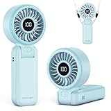 TECKNET Handheld Fan, Portable Fan with 5000mAh, Hand Held USB Rechargeable Fan with LED Display, 150° Foldable, 1-100 Speed Mini Electric Desk Fan for Travel Home Office Bedroom Outdoor, Light Blue