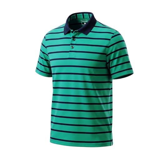 Polo de algodón a rayas para hombre, suave, transpirable y elástico, con cuello y mangas cortas para golf, tenis y casual miniatura 1