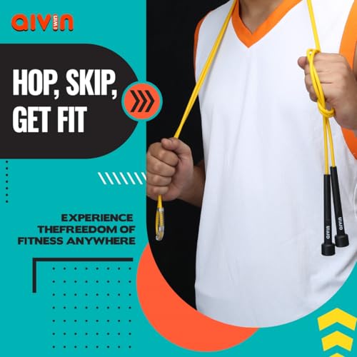 Image of Aivin Trend Lightweight Mat PVC Jump Rope for Fitness & Exercise with Plastic Handles Tangle-Free Skipping Rope for Gym, Cardio & Endurance Training Jumping Rope for Men & Women (Yellow)
