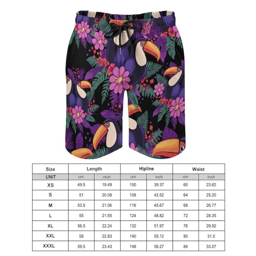 Two Toucans with Flowers Men's Swim Trunks Board Shorts Beachshorts Swimsuits with Pockets Mesh Liner2