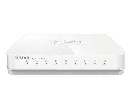 D-Link DGS-1008A 8-Port Gigabit Easy Desktop Switch (White), 11.1 x 9.8 x 16.4 cm