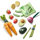 Tiny Land Dinette en Bois   Set de 7 Fruits et Légumes à Découper avec Scratch, Aliments Montessori pour Enfant, Accessoire Cuisine Jouet, Jeu d'Imitation Filles et Garçons 3 Ans+